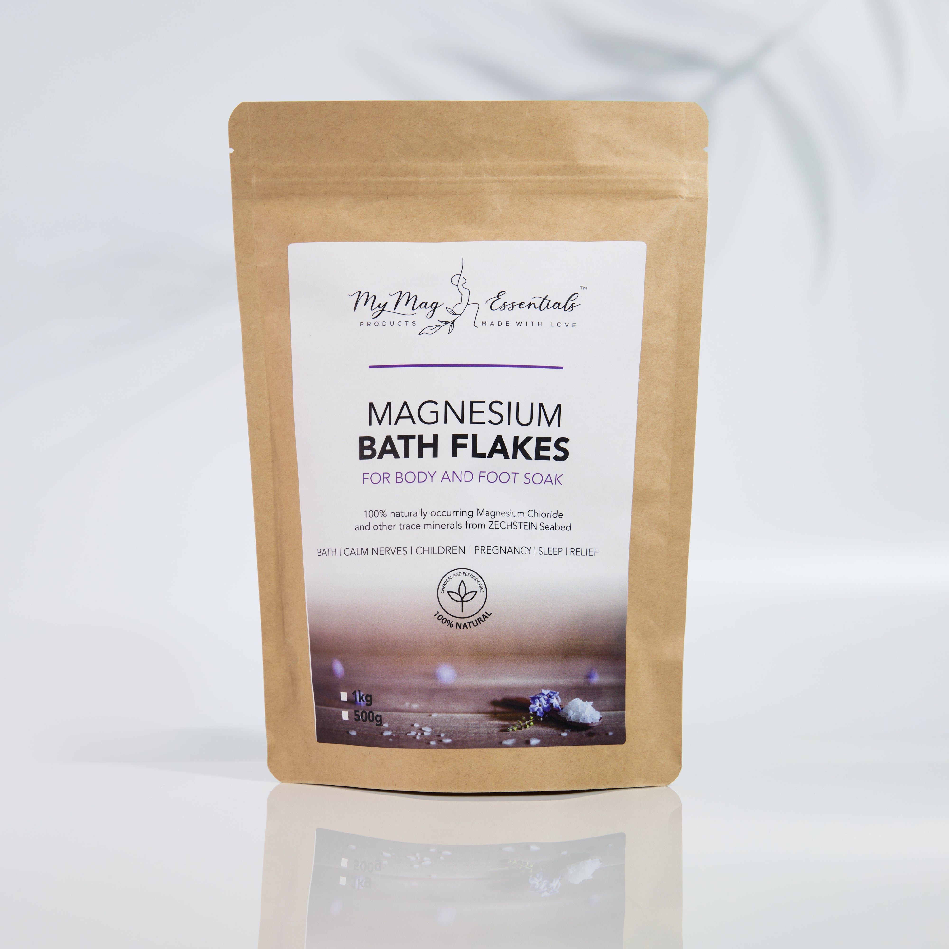 Magnesium Bath Flakes for Body and Foot Soaks 500g Bag